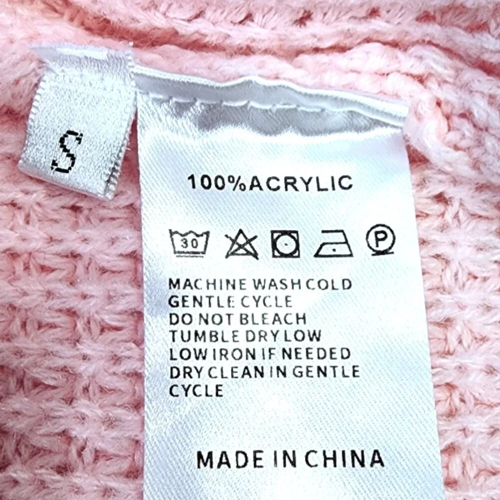 Waffle Knit Sweater- SMALL-Womens- Pink- Cropped Pullover Long Sleeve NWOT